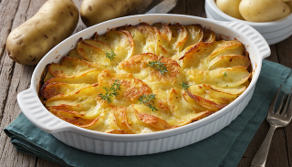 Gratin de boudin noir aux pommes, navets et purée de patates douces Gratin de boudin noir aux pommes, navets et purée de patates douces